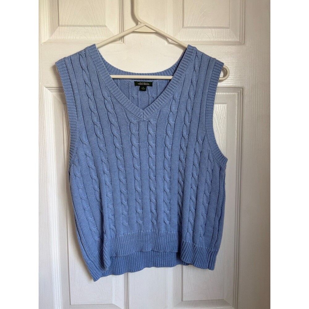 Wild Fable Preppy Blue Sweater Cable Knit Sleeveless Vest Juniors M